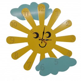  ساعت دیواری کودک خورشید و ابر رنگ زرد