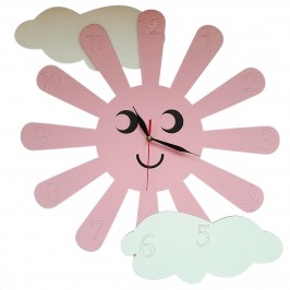  ساعت دیواری کودک خورشید و ابر رنگ صورتی 